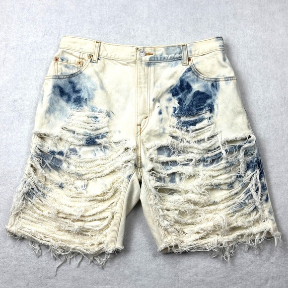Levi's Other - Vintage 2003 Levis 550 Custom Acid Wash Shorts Unisex 33 Shredded Denim 16 32 34